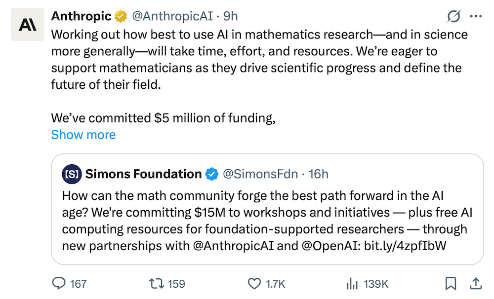 OpenAI、Anthropic罕见联手:砸下1个亿,给数学家送钱、送算力
