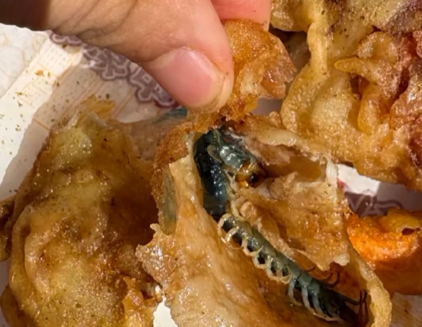 顾客吃炸鸡吃出整条蜈蚣 门店：千元赔偿不合理