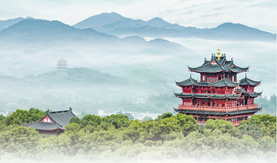 航拍西湖城隍阁。肖奕叁摄
