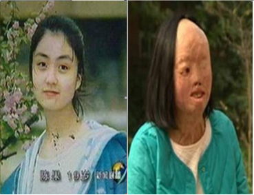 ▲自焚前后的陈果