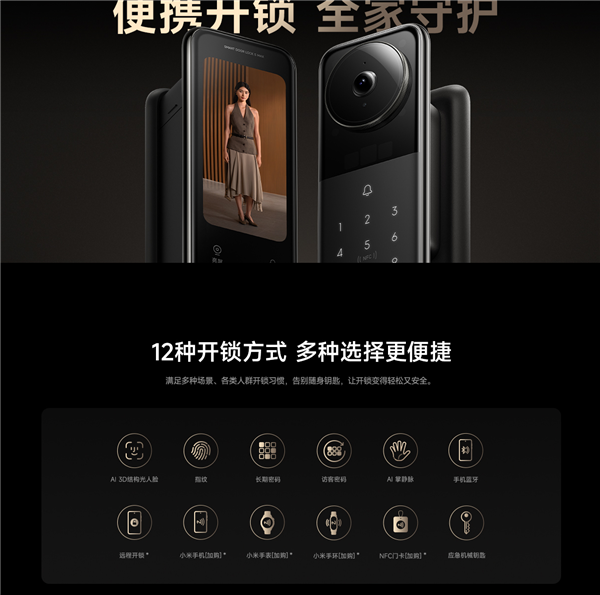 3699元！小米智能门锁5 Max开启预售：搭AI大模型、门内提供大屏 支持UWB无感开锁