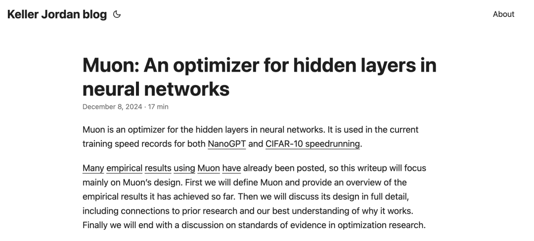 （注：Muon是专门用于神经网络隐藏层的优化器，核心思想是把常规梯度更新“正交化”）