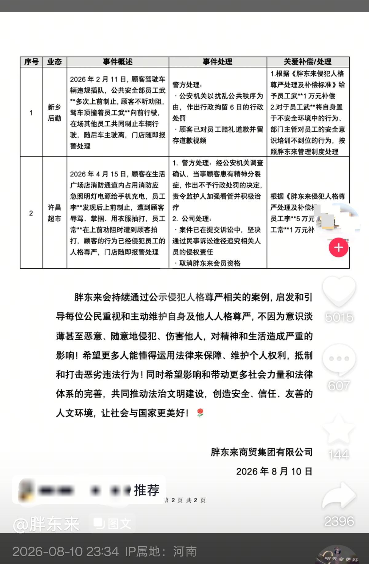 胖东来官方账号截图