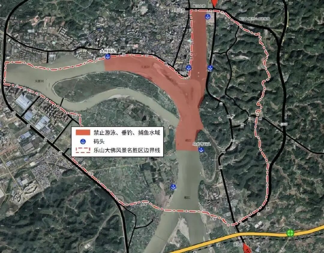 乐山大佛管委会发布的禁泳区域。