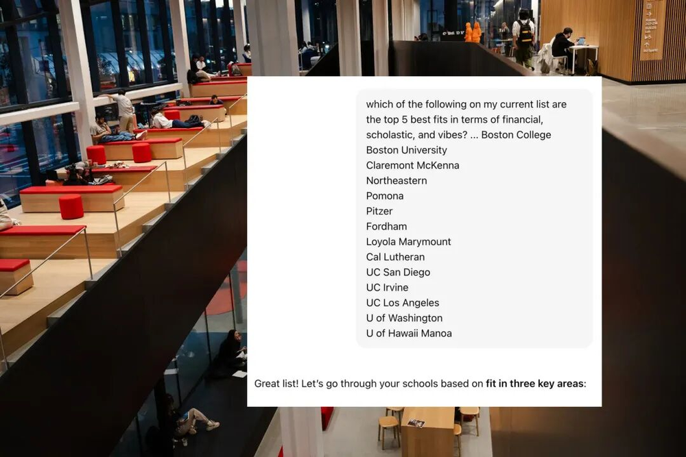 全美公立高中平均376名学生才能分到一个辅导员，因此大量学生会去用AI辅助申请｜图源：《纽约时报》