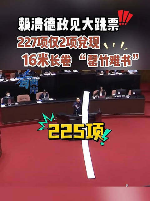赖清德政见大跳票，227项仅2项兑现，16米长卷“罄竹难书”