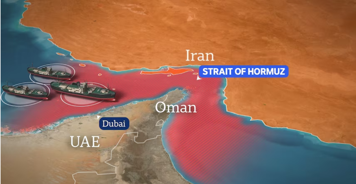 包含有伊朗、霍尔木兹海峡等元素的舆图。图源:外媒