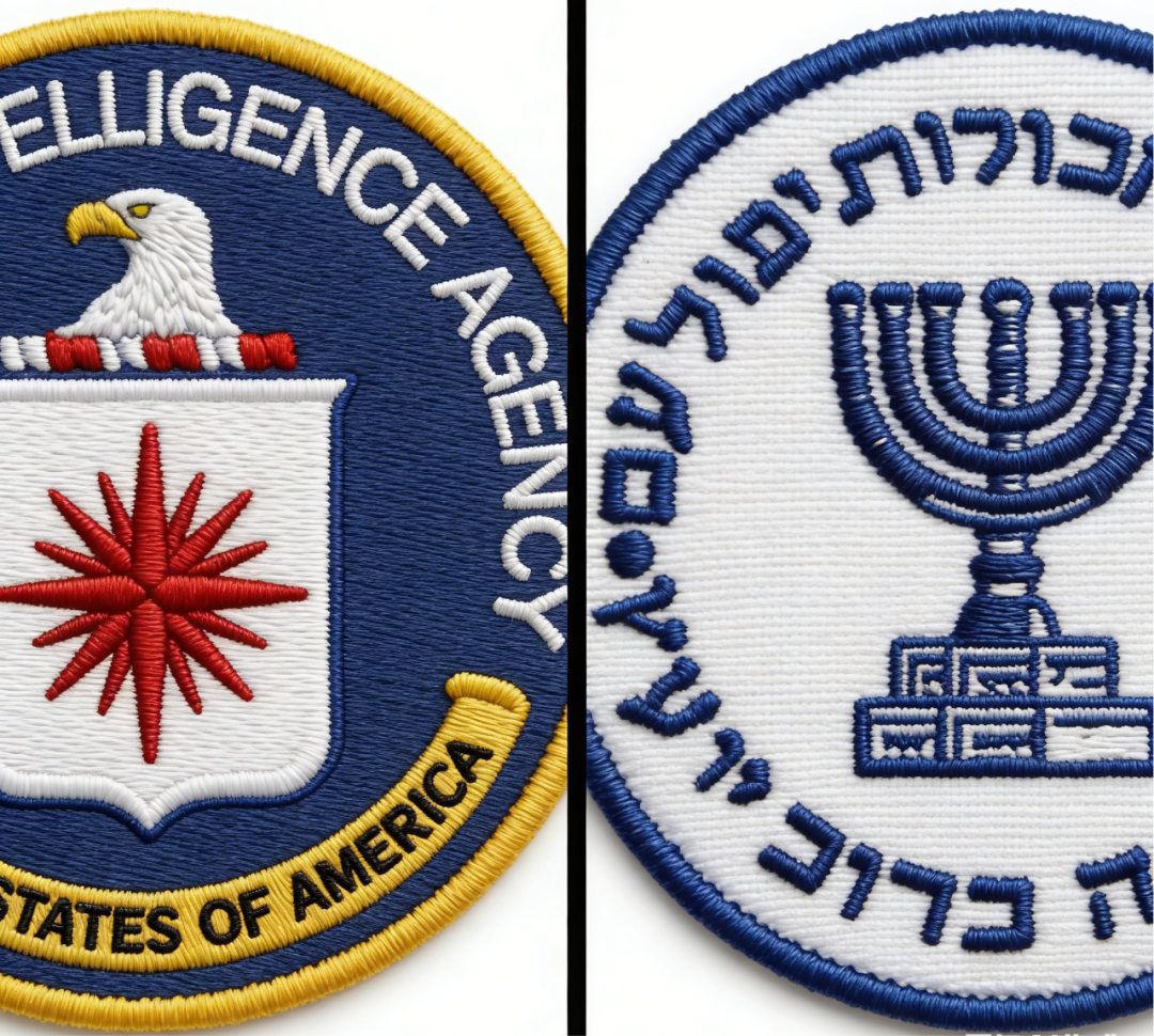 中情局(左)与摩萨德(右)的徽标。