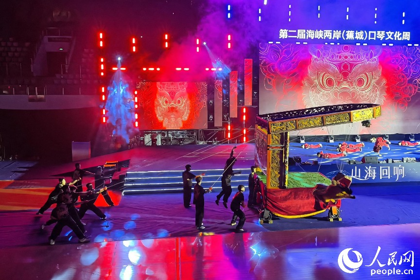 观众在台侧能看到演员控制线狮的场景。人民网记者 林盈摄