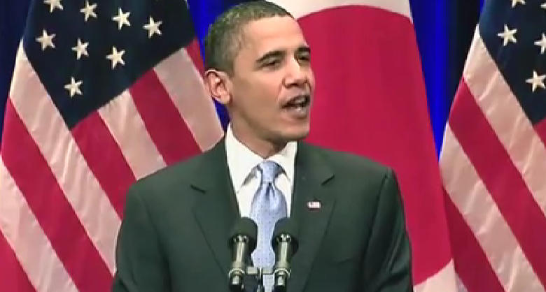 奥巴马在日本一场讲话中提及“重返亚洲” 视频截图