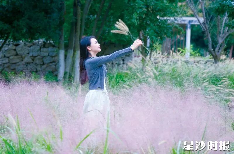粉黛乱子草宛如一片流动的粉色云雾，游客沉浸其中取景打卡。均为李杰 摄