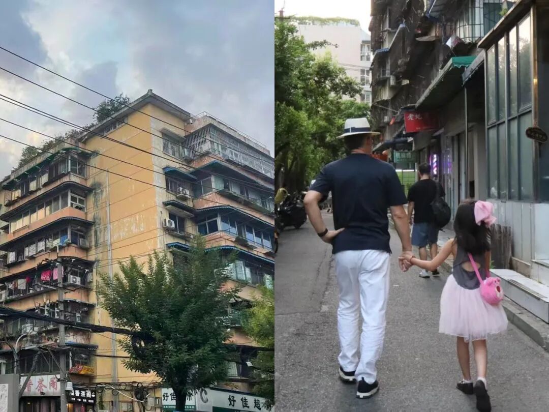 2025年,麦家牵着小女儿走在曾经住过的小区附近