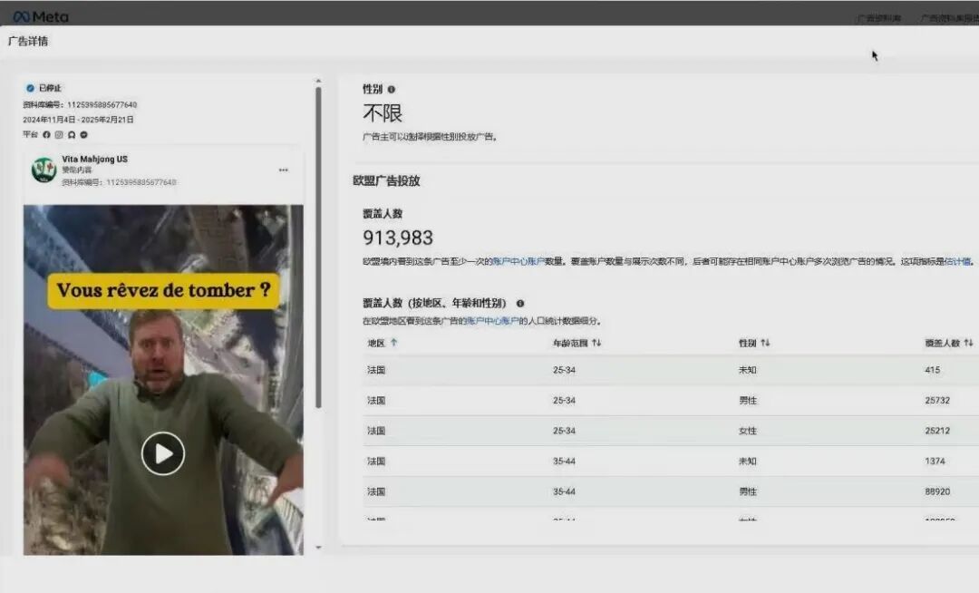 侵权视频在Meta平台单个链接的覆盖人数超过90万
