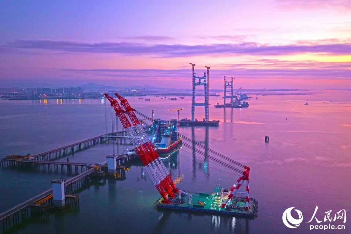 福建省跨径最大桥梁——厦金大桥（厦门段）项目建设现场。人民网记者 李昌乾摄