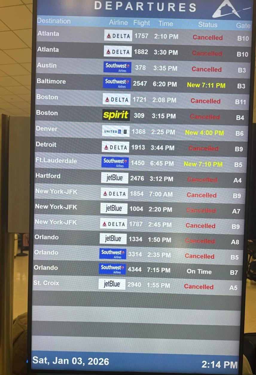 ▲波多黎各圣胡安机场赴美航班大批量取消 受访者供图