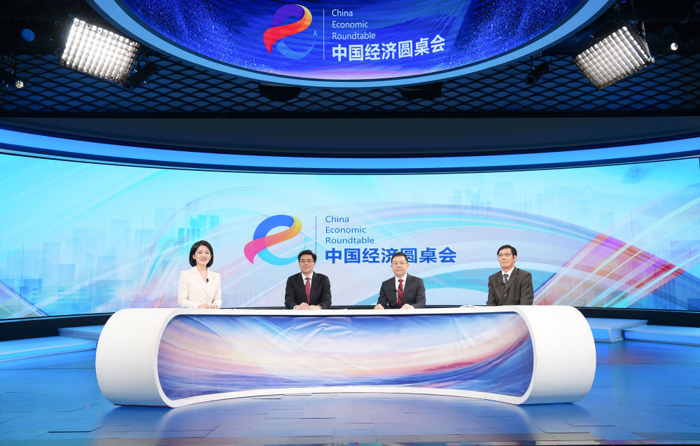 嘉宾在第三十一期“中国经济圆桌会”大型全媒体访谈节目录制现场交流发言。新华社记者 任鹏飞 摄