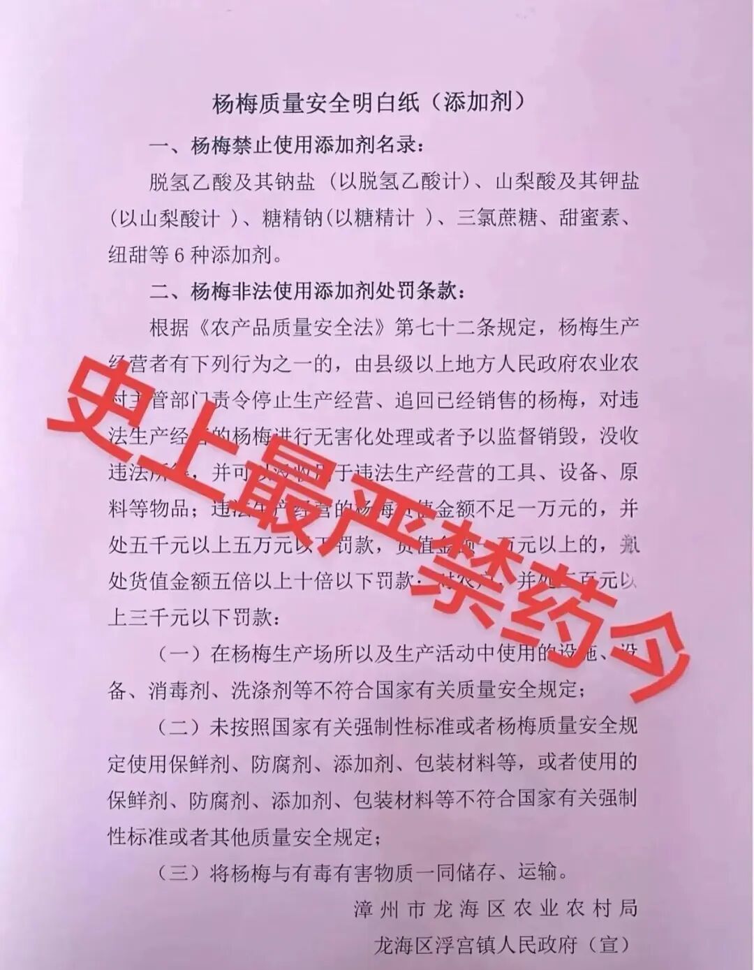 杨梅质量安全明白纸 / 图源：社交平台截图
