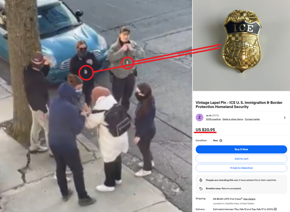 笔者在去年“留学生签证风波”的文章里回顾了3月25日ICE掳走土耳其女生鲁梅莎·奥兹图尔克(因为她写了一篇支持巴勒斯坦的英语文章)的事,ICE全员便服、车辆无标记,胸前悬挂的盾徽在网上可以随意买到