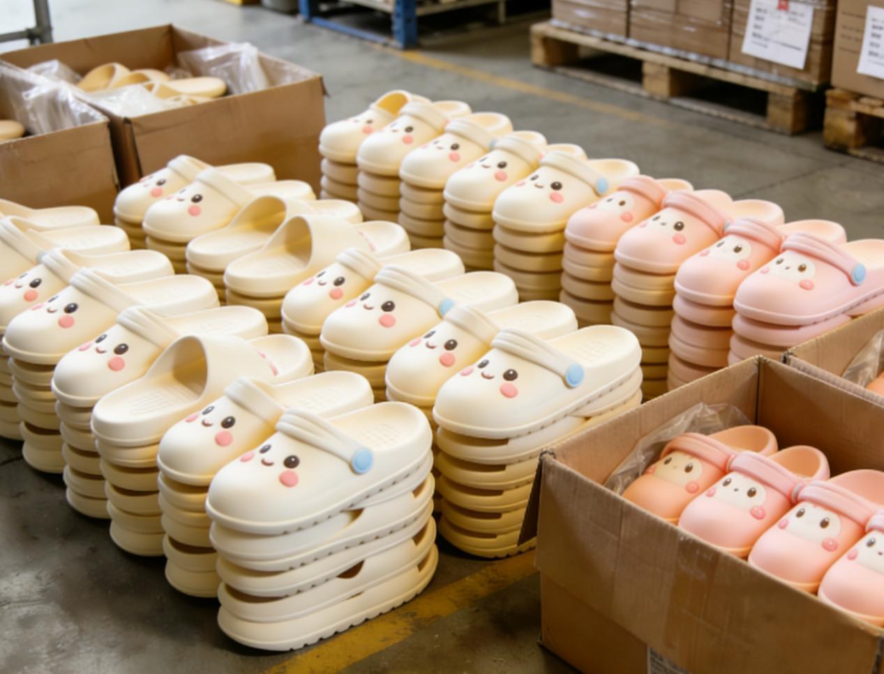 工场坐褥的部分塑料拖鞋