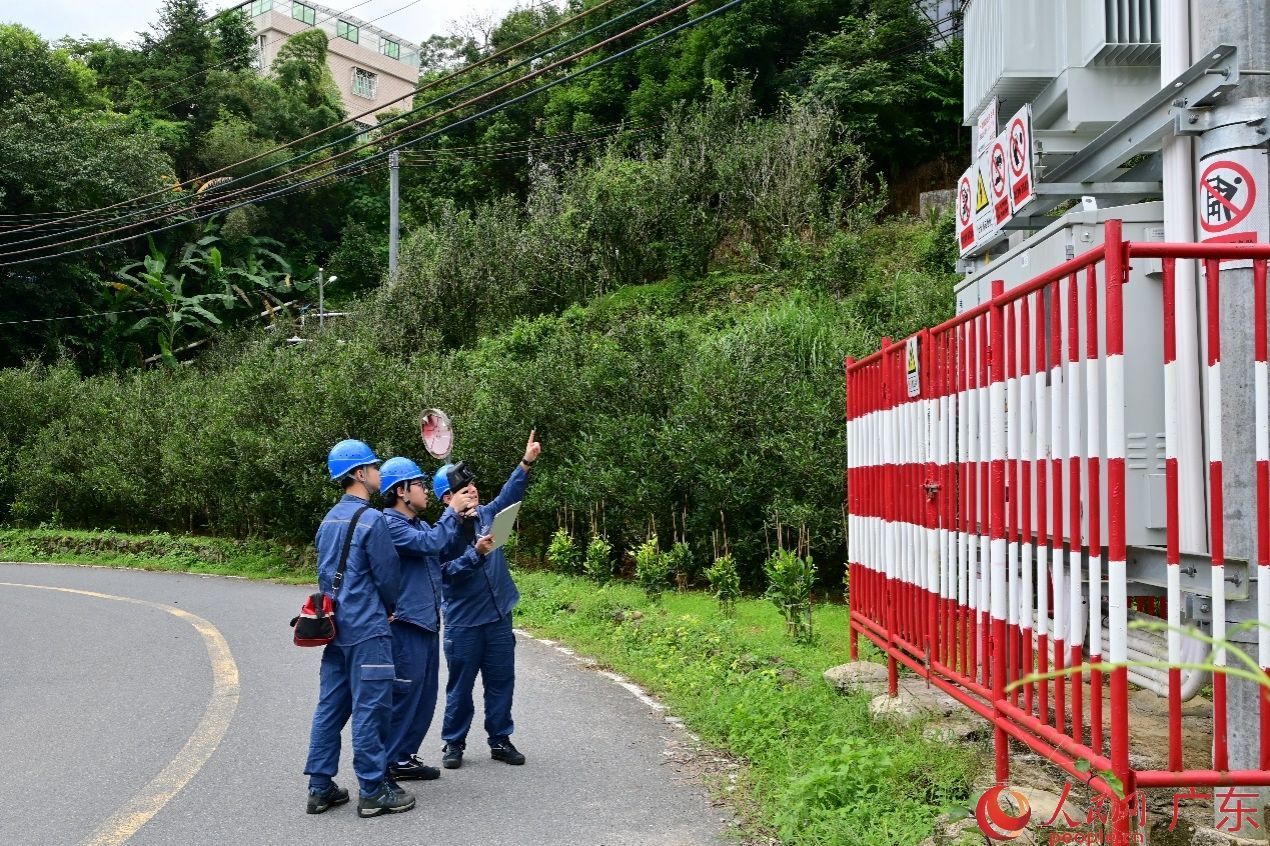 凤凰镇供电所工作人员正在巡检线路。人民网 杨健楠摄