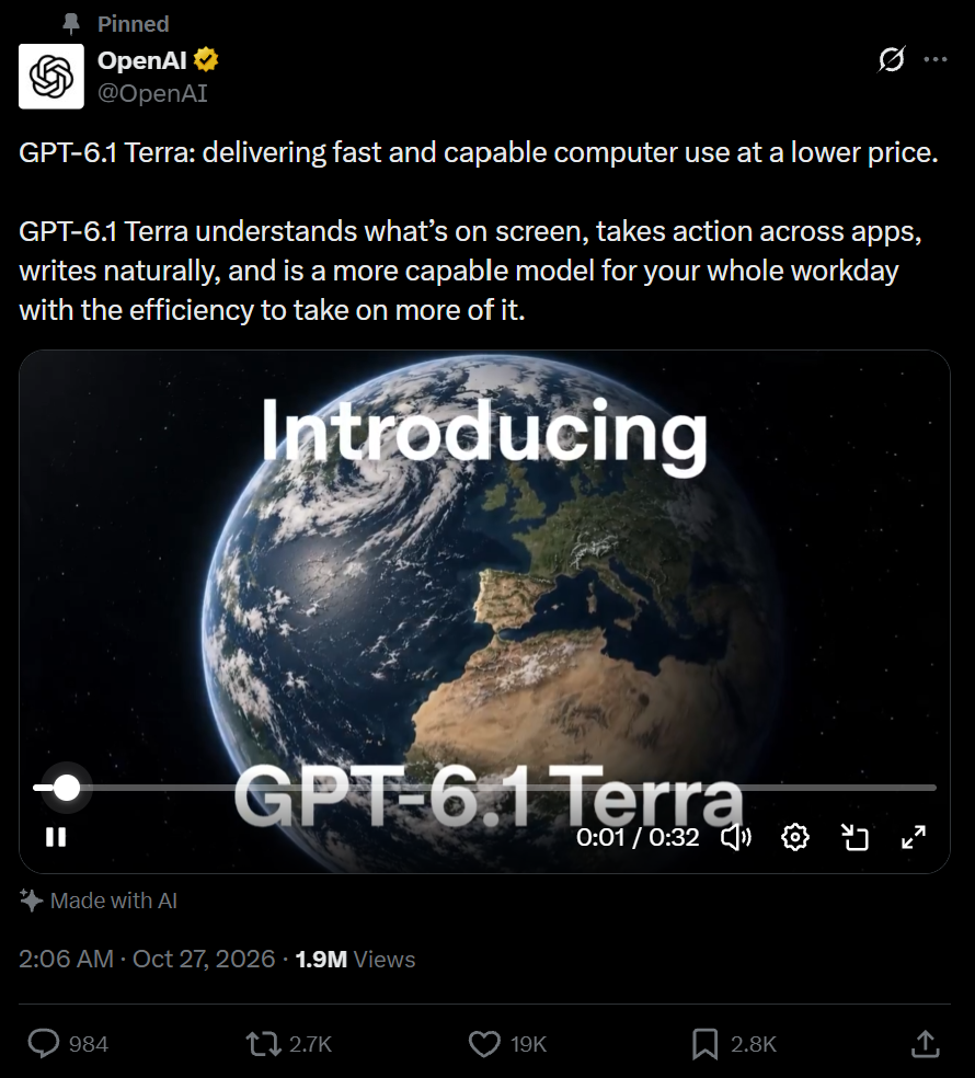 OpenAI发GPT-6.1新模型!用十分之一价格,干翻GPT-6 Astra