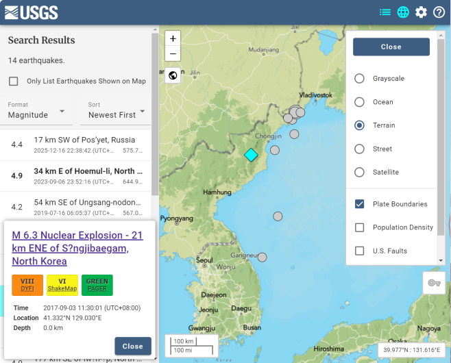 美国地质勘探局专门用菱形标识非构造地震。可与文章开头图片作对比。(图片来源:USGS)