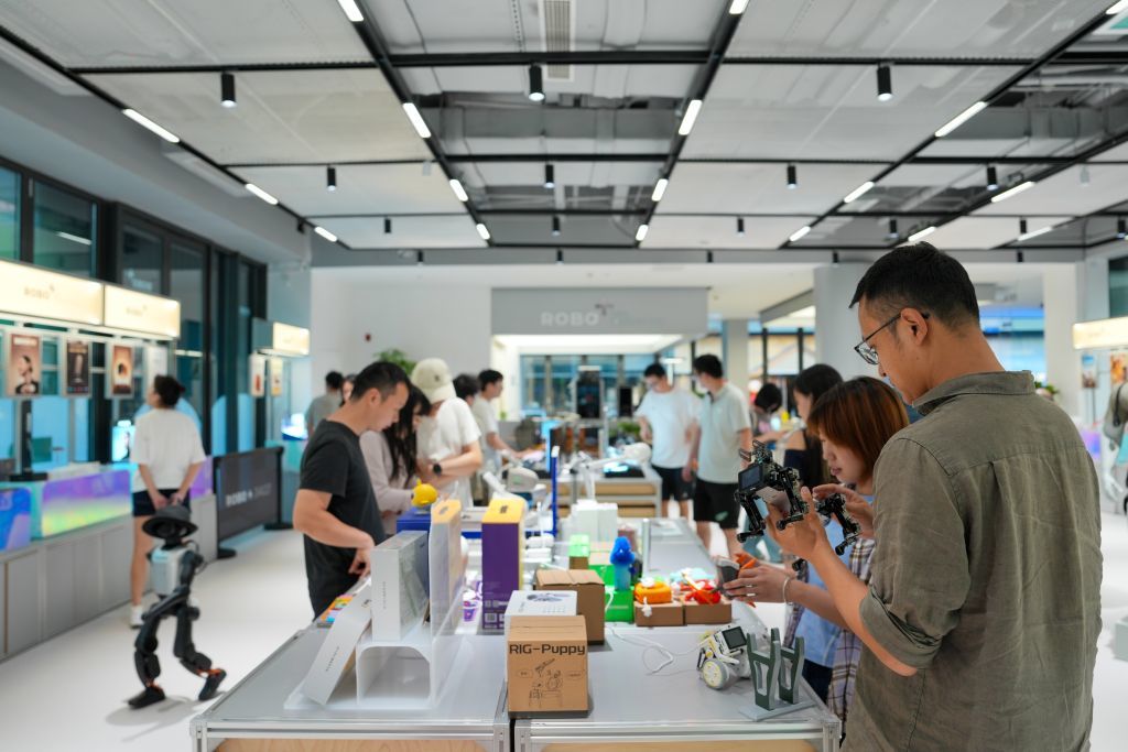 7月15日,市民在成都ROBO+智能机器人旗舰店里体验产品。新华社记者 胥冰洁 摄