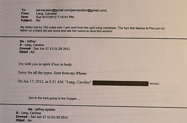 卡罗琳·朗2012年给爱泼斯坦发的邮件 美国司法部