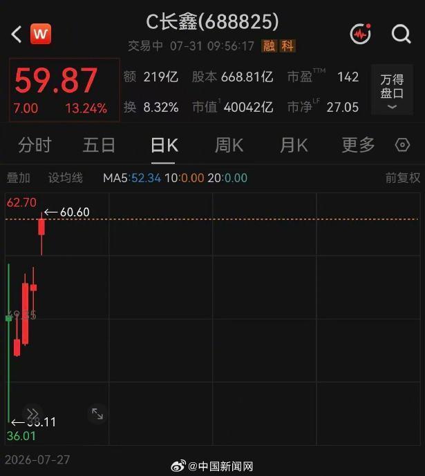 C长鑫上市初期的日K线行情界面