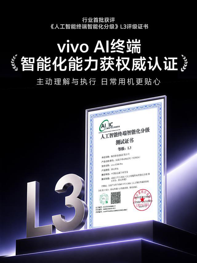 vivo获首批《人工智能终端智能化分级》系列国家标准L3评级证书