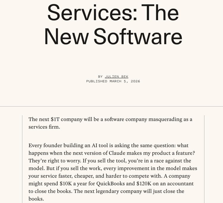 红杉资本合伙人 Julien Bek 的文章《Services: The New Software》