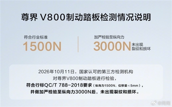 尊界V800车主博主闫闯晒官方升级刹车踏板细节:11月更新 包含S800车型