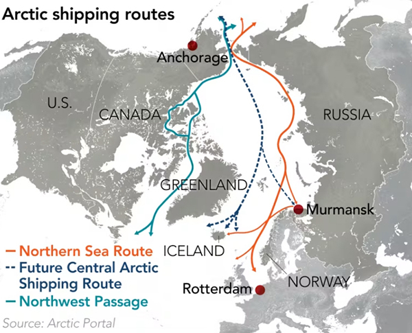 绿色为西北航道 《日经亚洲》