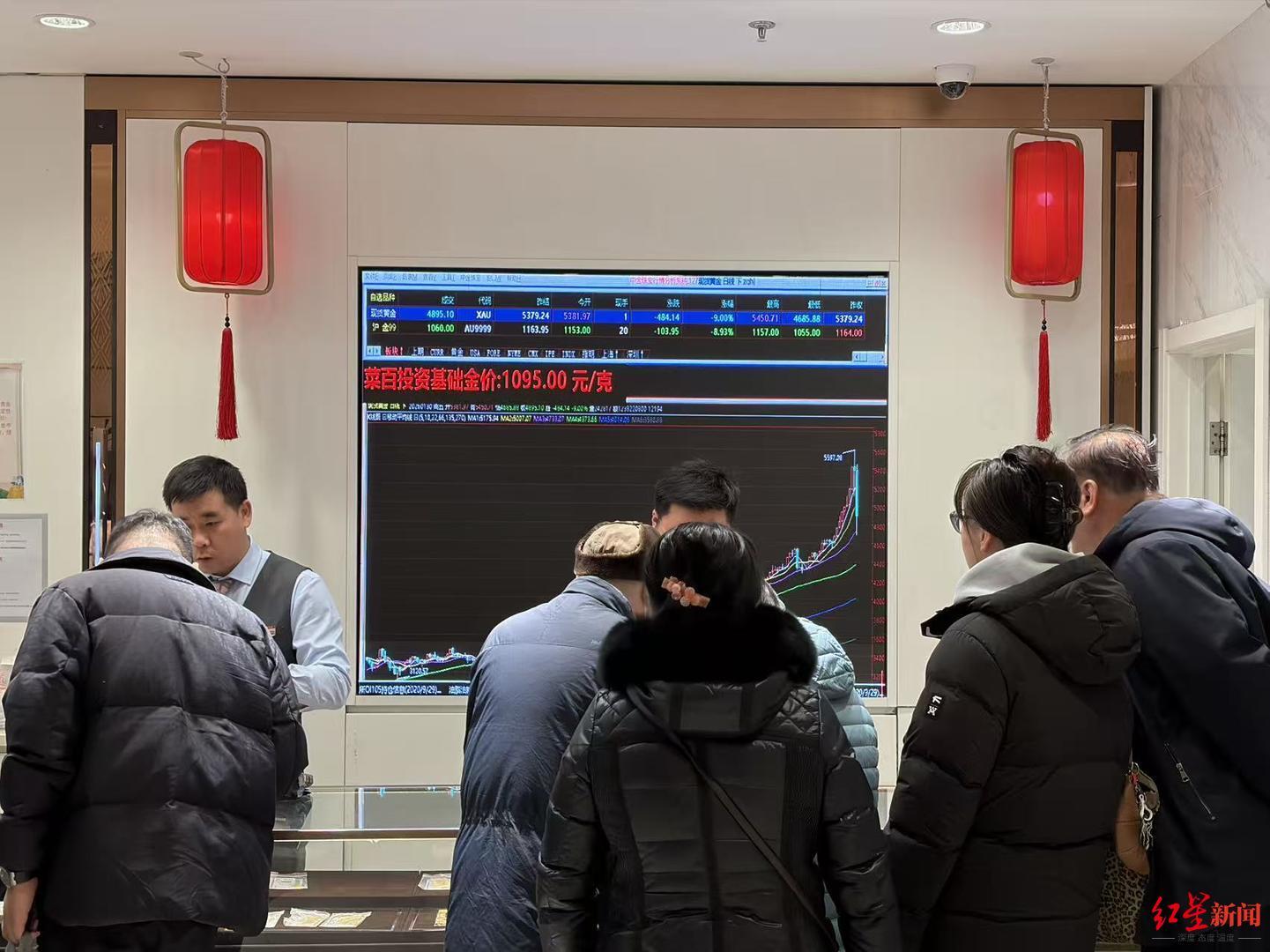 ▲大屏幕上显示着实时金价