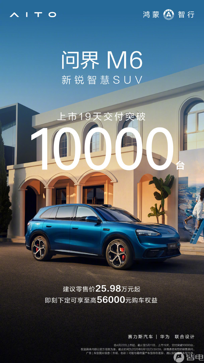 上市19天交付破万！鸿蒙智行问界M6 25.98万元起