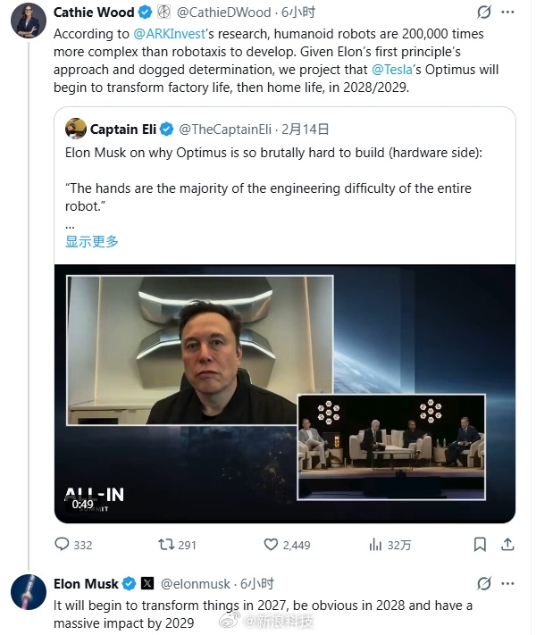 年产能100万台!马斯克:擎天柱机器人2027年颠覆现状