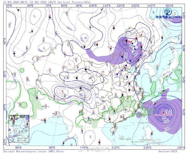△图中可见内蒙古东部上空有气旋生成