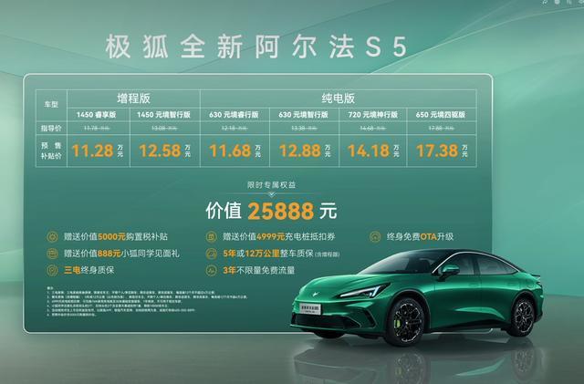 11.28万元起极狐全新阿尔法S5开启预售,“智驾小蓝灯”上车