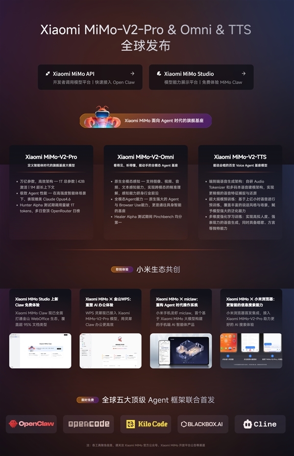 小米Xiaomi MiMo Claw免费体验上线:一键部署龙虾 集成金山WebOffice