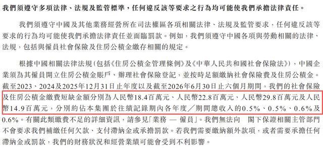招股书页面标注有企业社保公积金欠缴相关金额