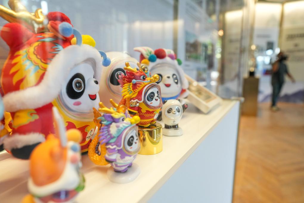 2024年7月24日在巴黎奥运会“中国之家”拍摄的“冰墩墩”系列产品。新华社记者 鞠焕宗 摄