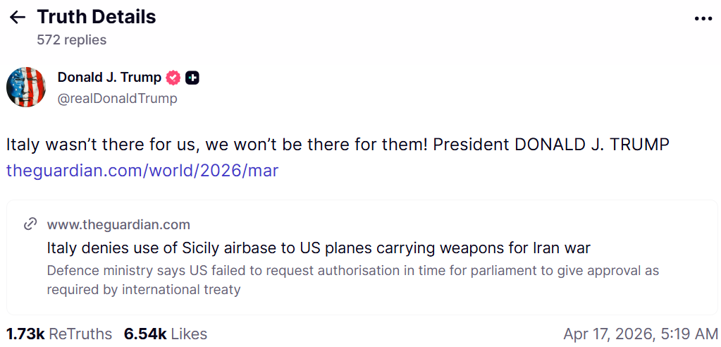 特朗普社交媒体贴文