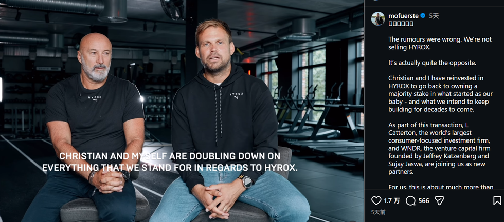 HYROX两位创始人宣布回购股份