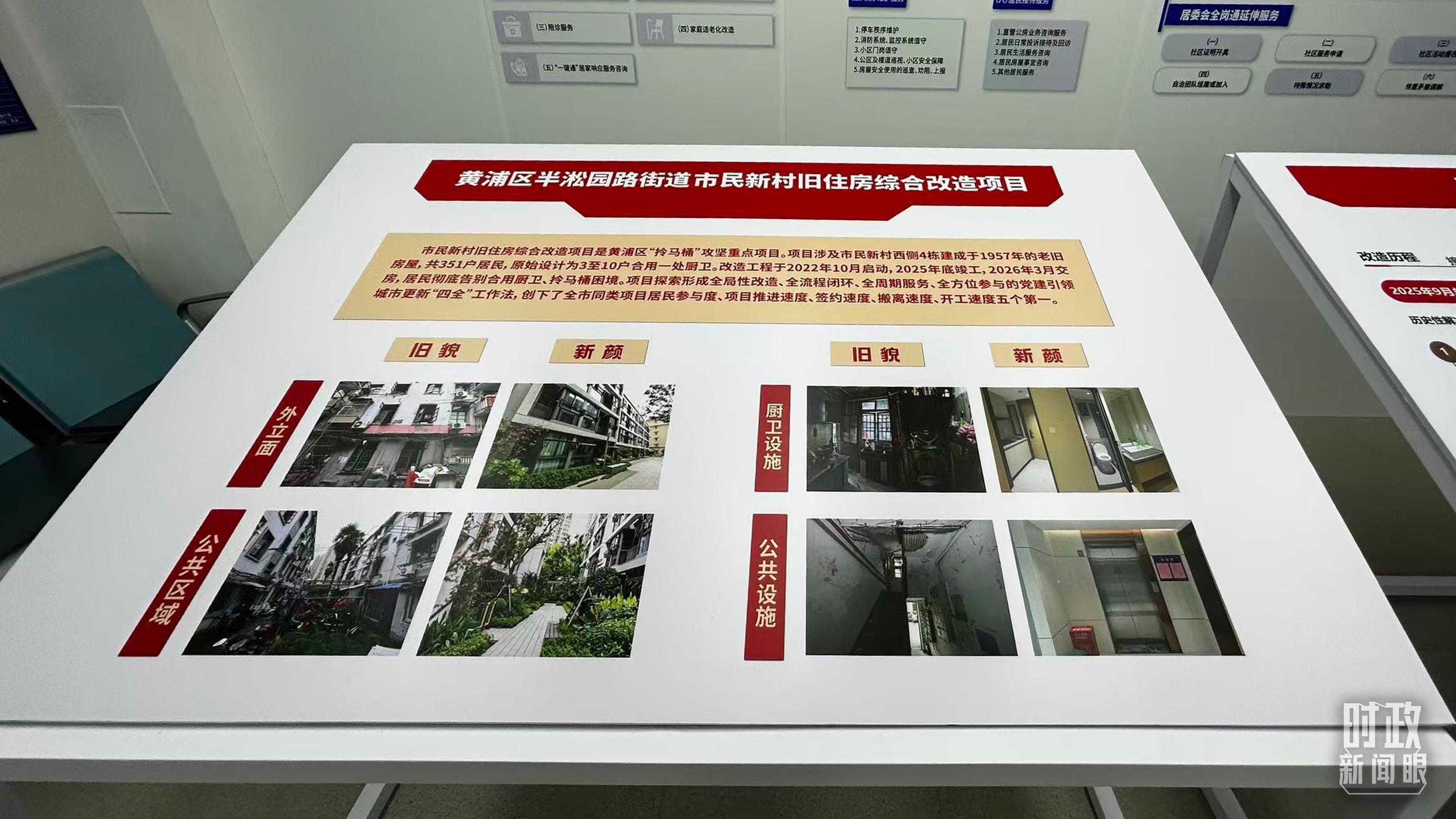 △市民新村居民区旧住房综合改造前后对比图。(总台央视记者辛乔拍摄)