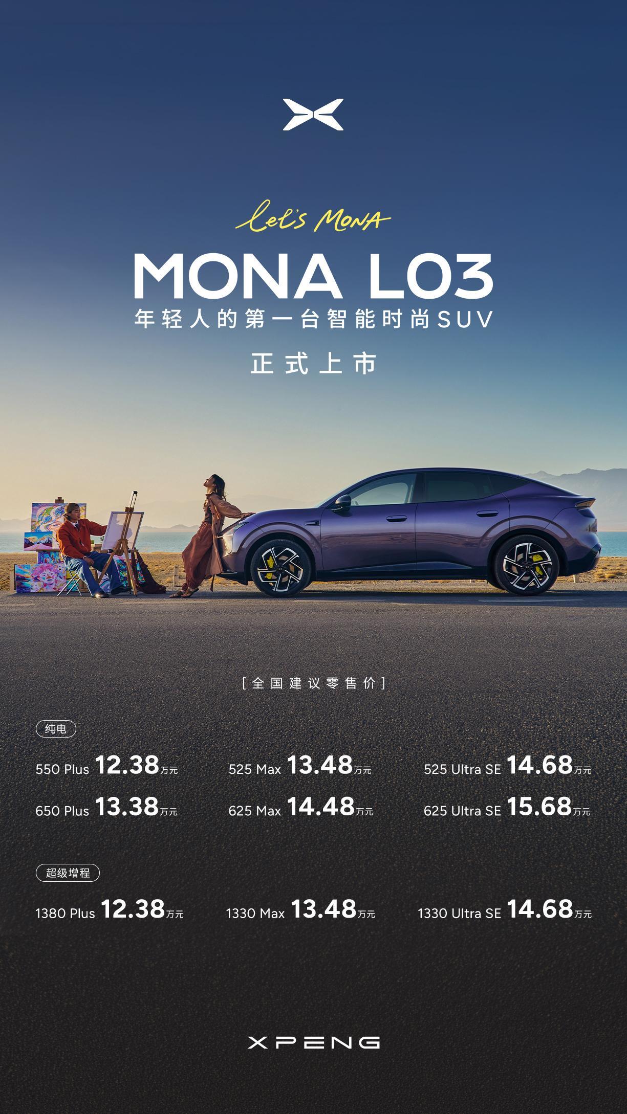 【售价12.38万起，小鹏MONA L03正式上市】7月16日，小鹏