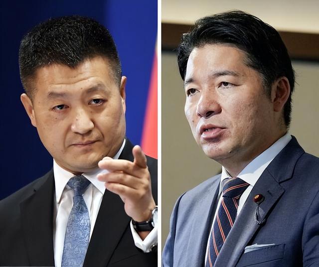 中共中央对外联络部副部长陆慷（左）、中道改革联合”的宣传委员长伊佐进一（右）