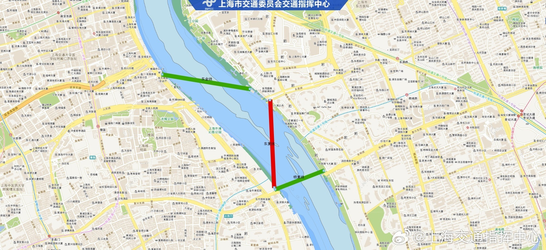 【轮渡】接通知：受高潮位影响，12时30分起，市内轮渡杨复线、塘董线