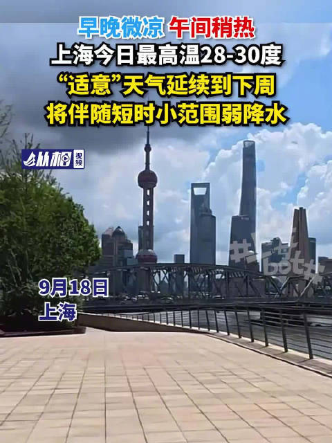 【早晚微凉、午间稍热，上海今日最高温28-30度，“适意”天气延续到