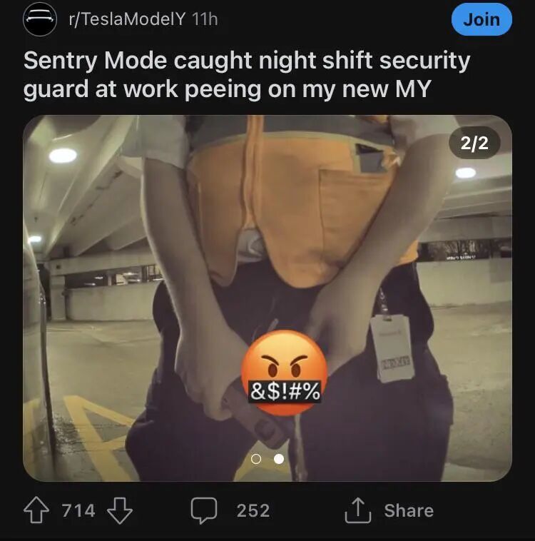 哨兵模式发现夜班保安在我的新Model Y上撒尿