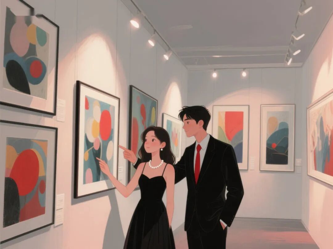 摄图网_701724011_画廊里情侣欣赏墙面抽象画_(企业商用).jpg